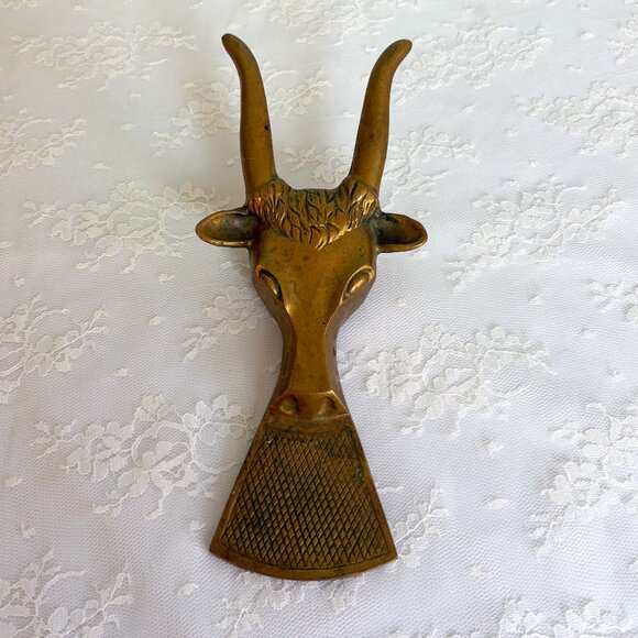Vintage Brass TX Longhorn BullHead Door Knocker